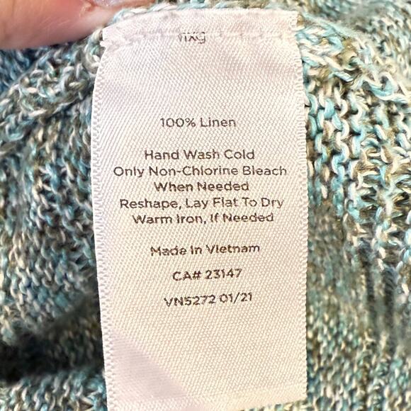 Talbots Large 100% Linen turquoise blue knit blouse Cottage beachy coastal boho - Picture 5 of 5